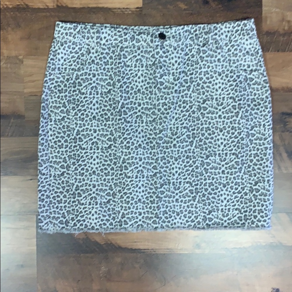 White Leopard Denim Skirt